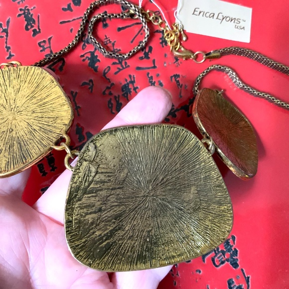 Unique ESPRESSO BROWN STATEMENT NECKLACE⭐️VINTAGE ERICA LYONS NWT LEATHER/METAL - Picture 4 of 8